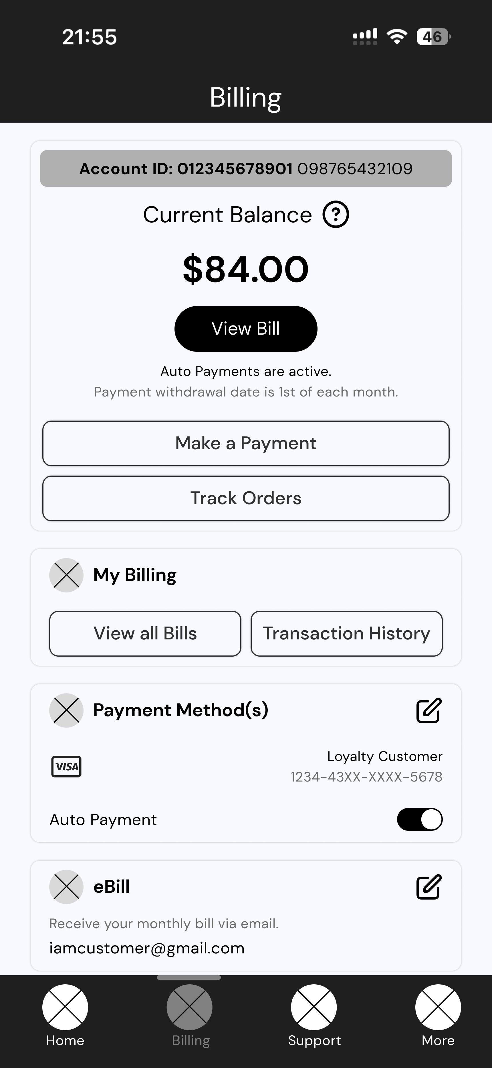 Billing wireframe