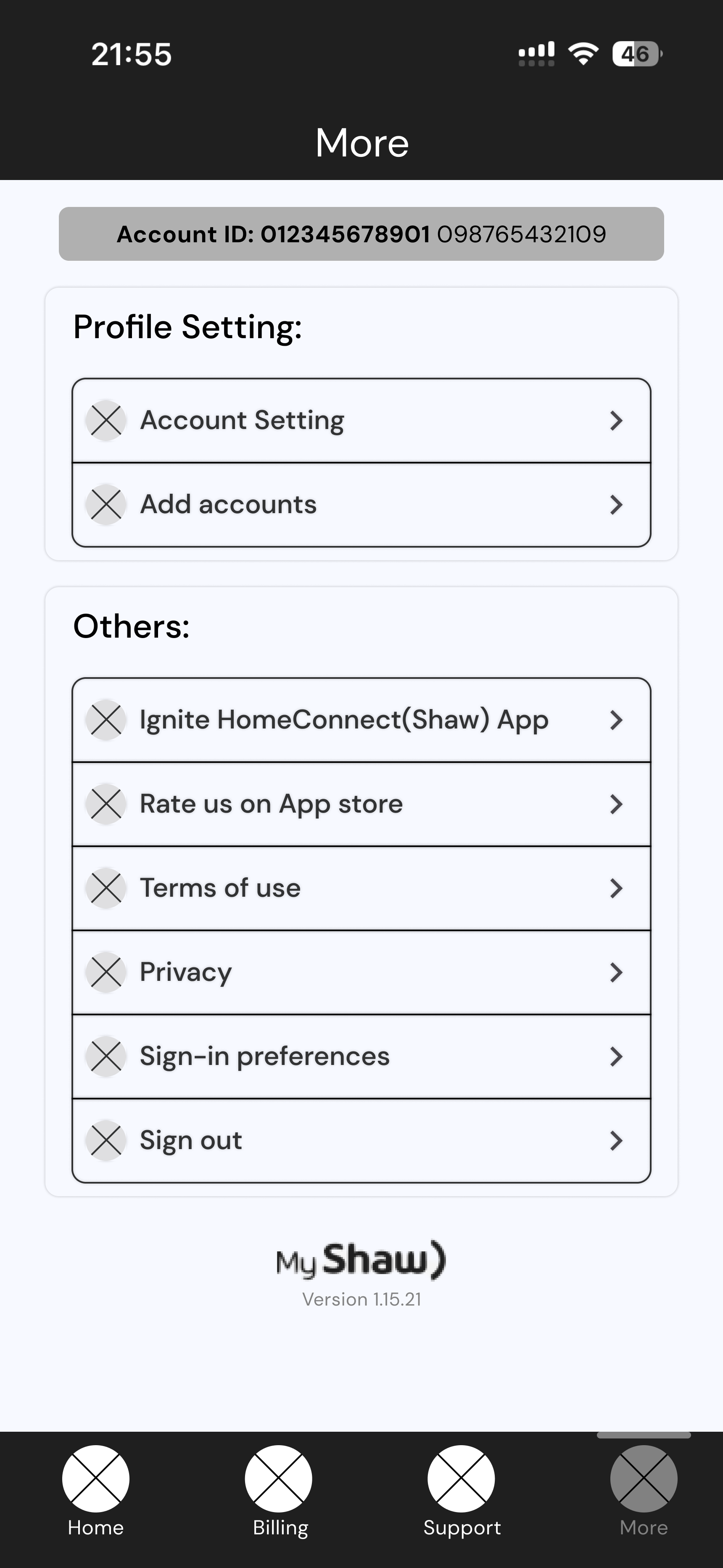 More menu wireframe